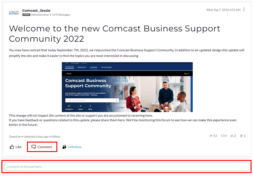 ‎Getting Started in the Comcast Business Support Community Comcast