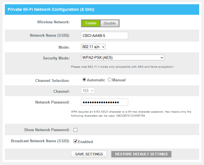 ‎My Router supports 5 Ghz but it doesnt show up for a SSID Comcast
