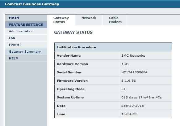 comcast modem settings