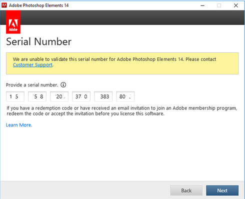 Elements 14 Will Not Install Under Windows 10 Says Serial Number Invalid Adobe Photoshop Family