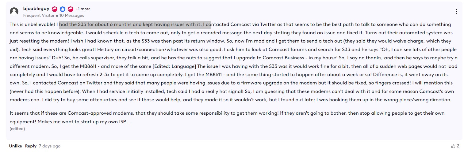 ‎Motorola MB8611 dropping/reboot SYNC Timing