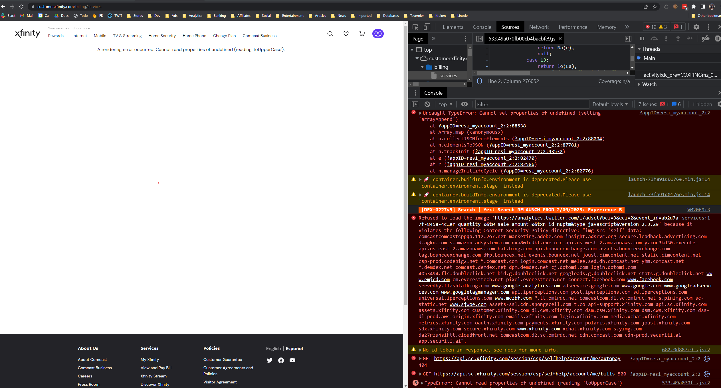 ‎Can't access billing. "A rendering error occurred Cannot read