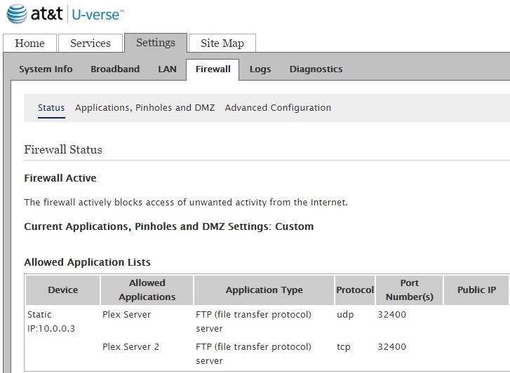 ‎Opening Port on Pace Plc 5268AC Modem, Will not work! Help!! AT&T