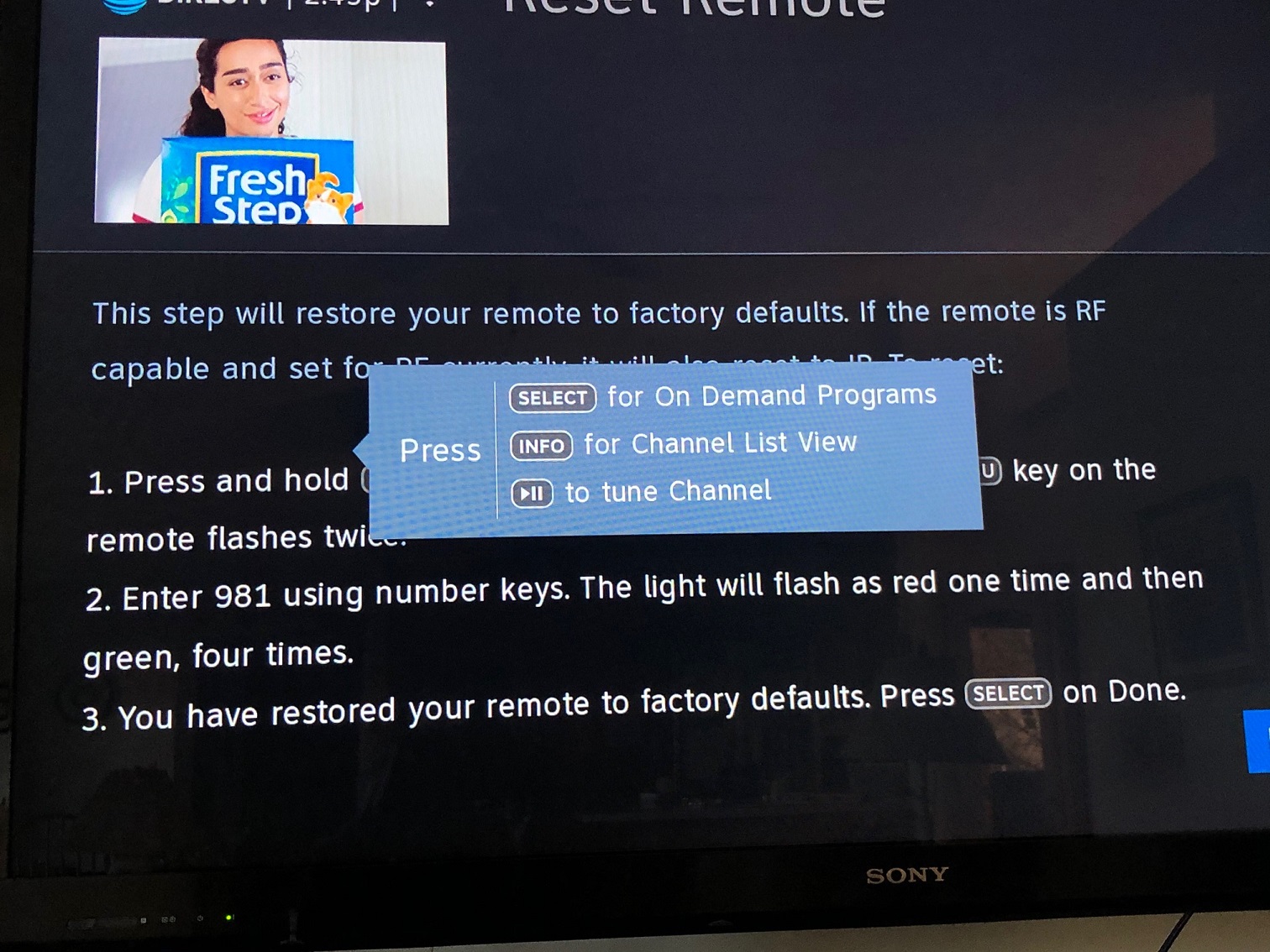 stupid pop up I get when I click on remote to the list or guide