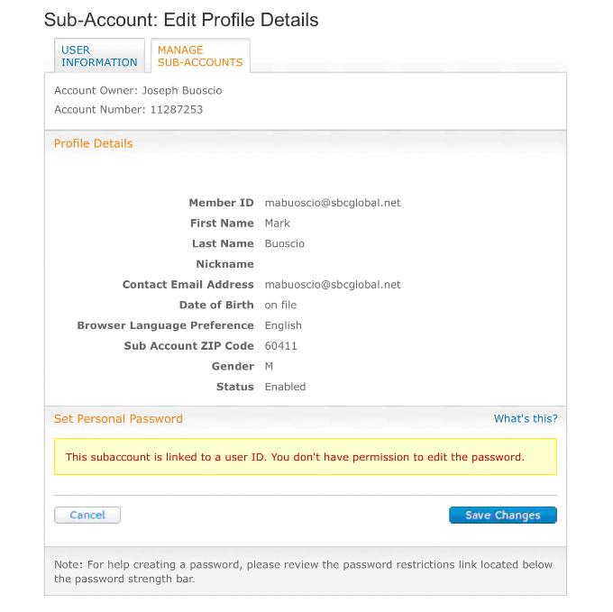 ‎reset the password on a email sub account AT&T
