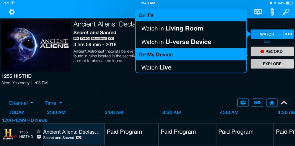 Uverse App missing many channels as show on home tv AT&amp;T