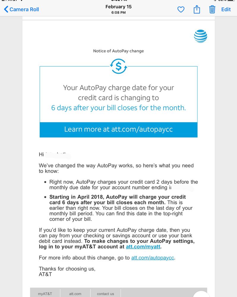 att just announced that they will be charging credit cards