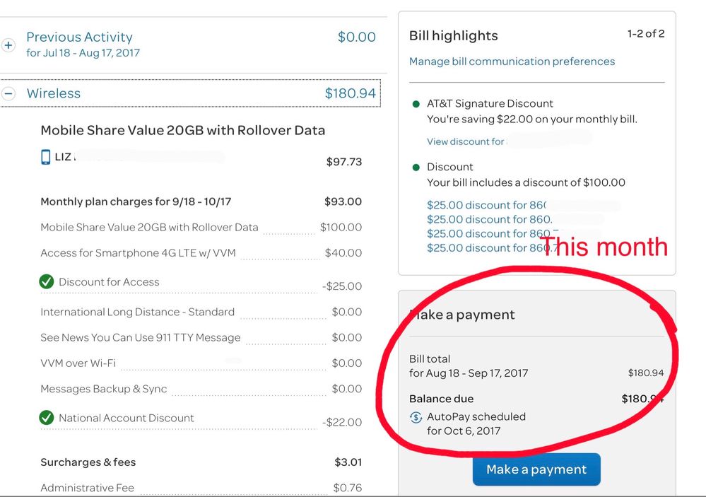 ‎Why is there a 15 credit on my bill for "Discount for Access"? AT&T