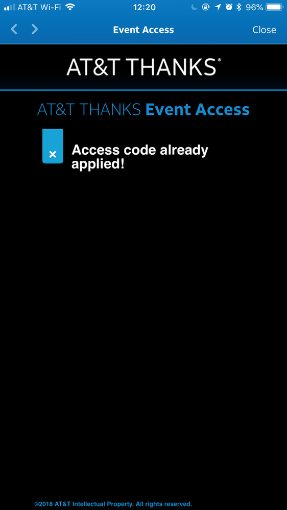 AT&amp;T Thanks app Event Access error when clicking on &quot;See