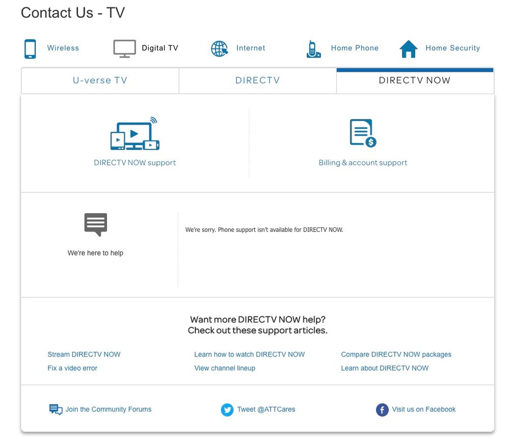 How can I contact DirecTV Now billing support? AT&T Community Forums