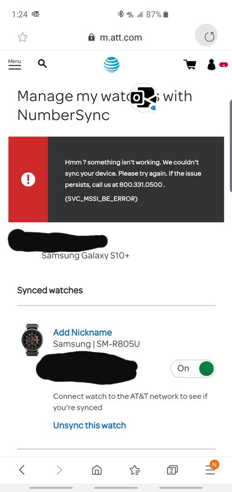 Samsung Galaxy Watch Numbersync Continue to FAIL AT T