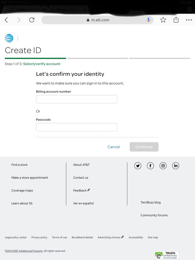‎Cant create access id AT&T Community Forums