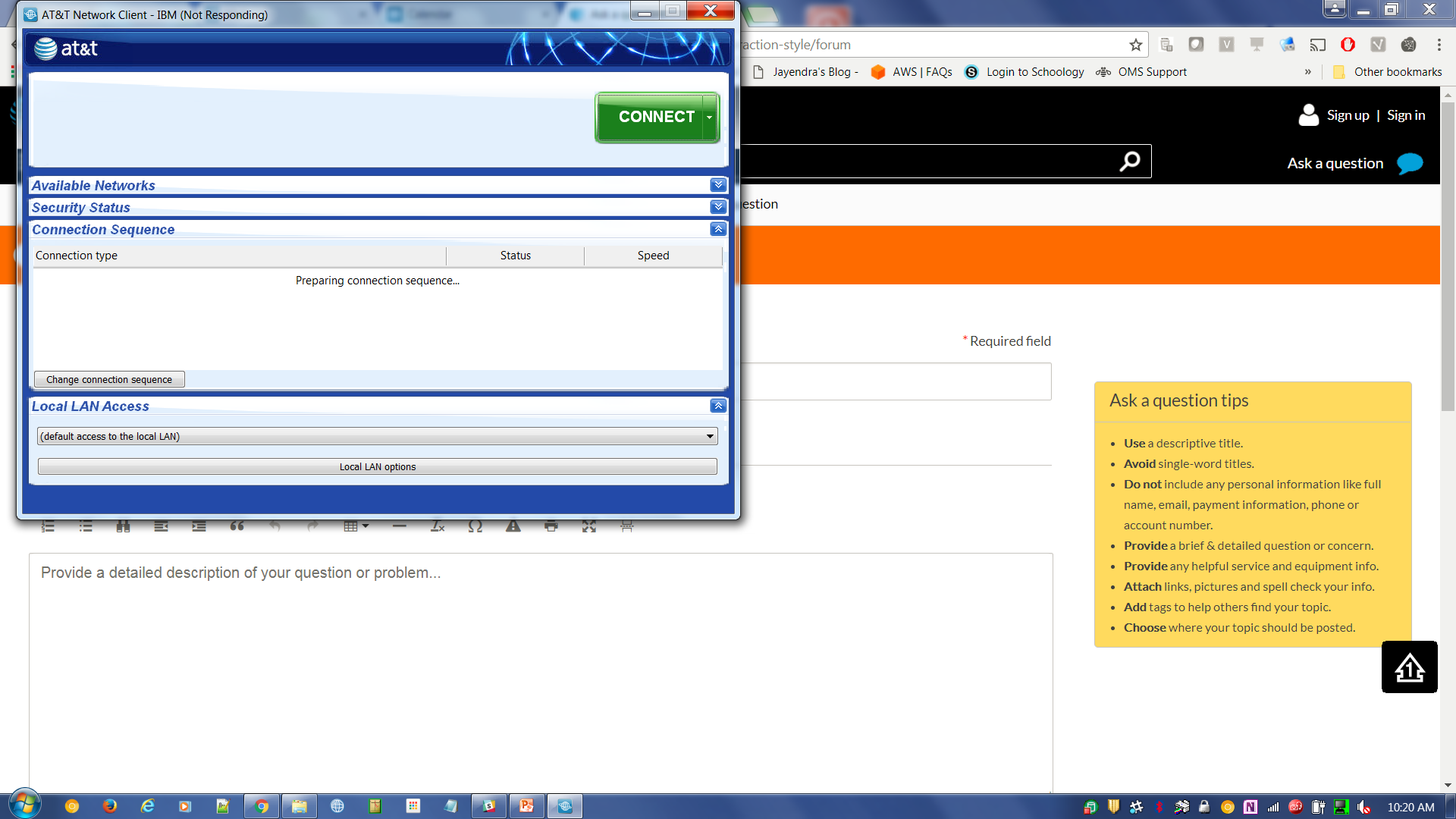 universal type client not responding